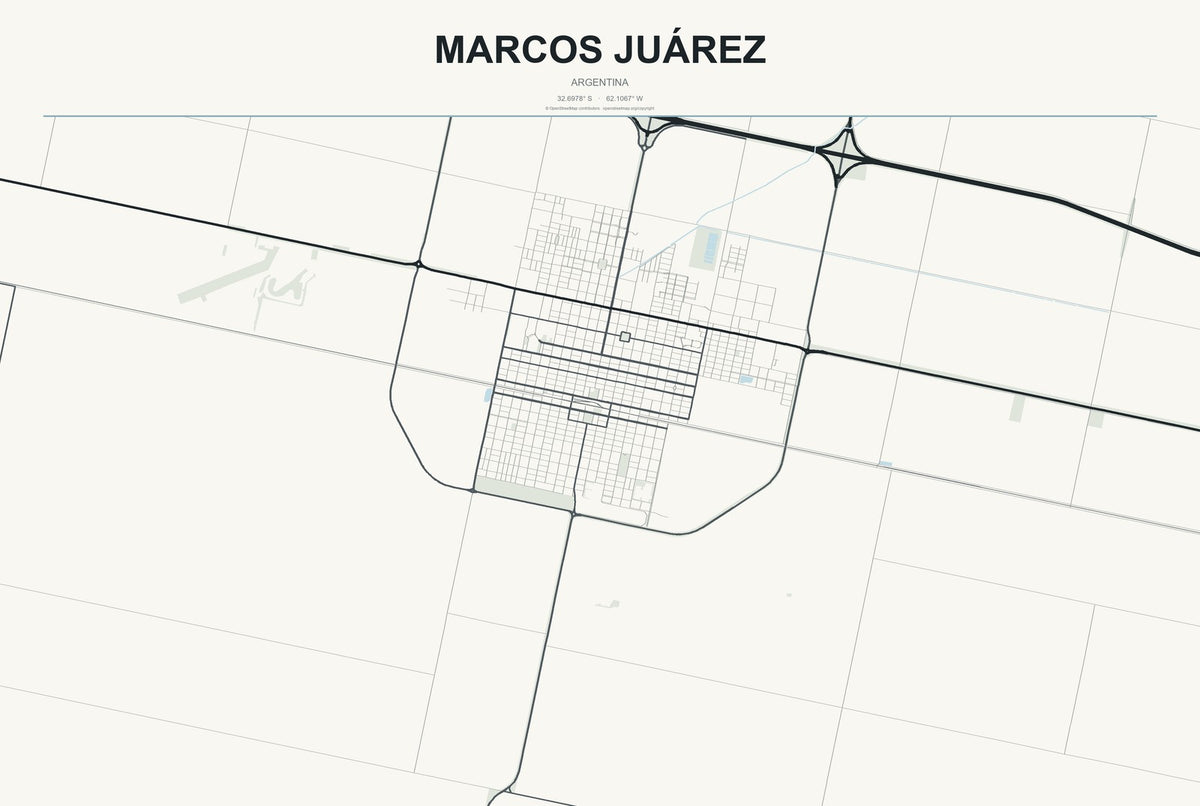 Marcos Juárez, Argentina City Map Aluminum Sign in Headline Atlas style