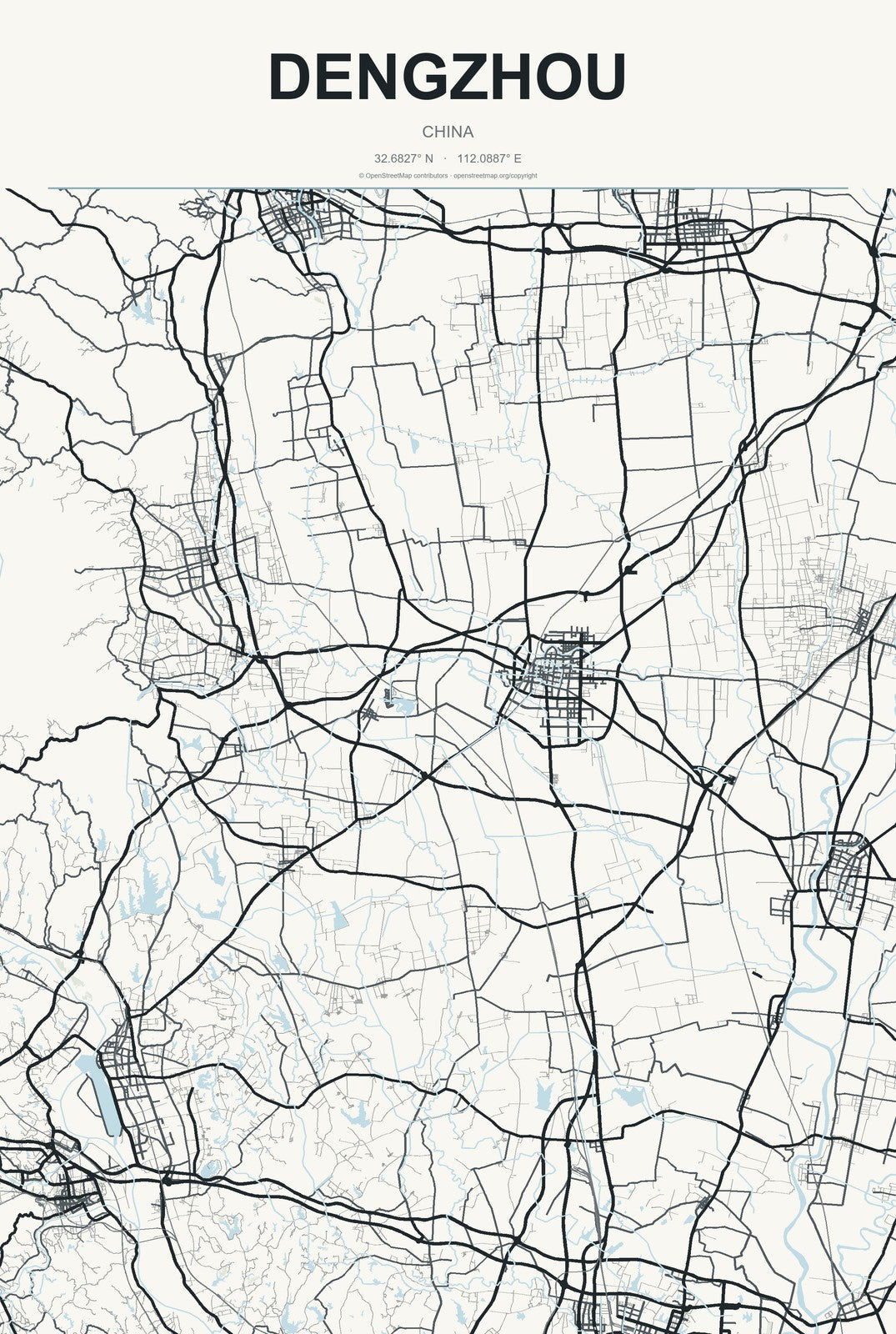 Dengzhou, Shandong, China City Map Aluminum Sign in Headline Atlas style
