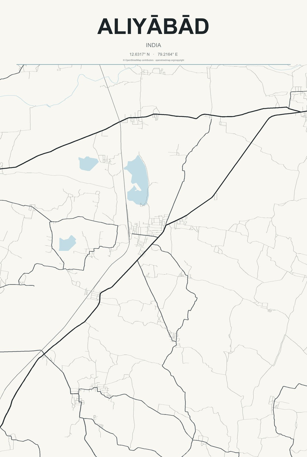 Aliyābād, India City Map Aluminum Sign in Headline Atlas style