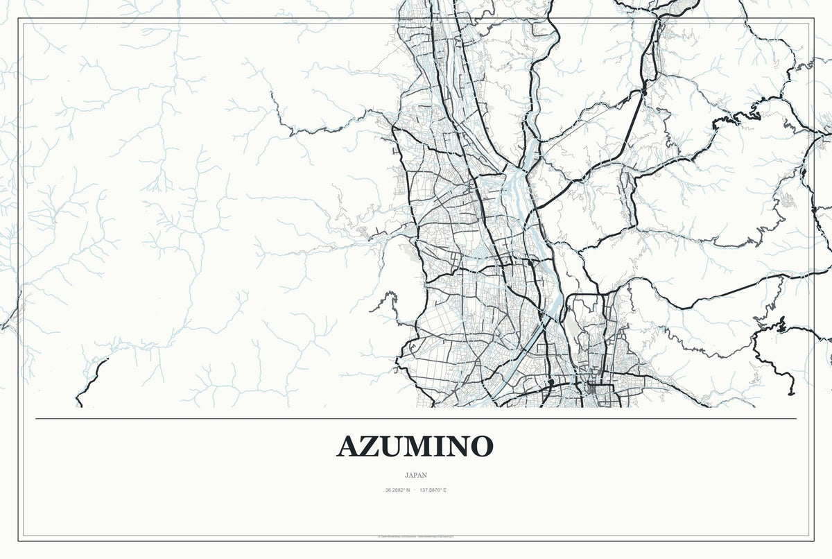 Azumino, Japan City Map Aluminum Sign in Gallery Air style