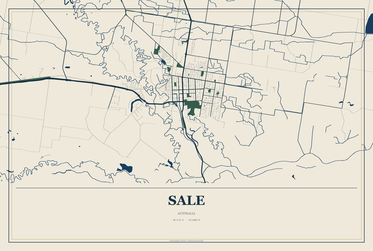 Sale, Australia City Map Aluminum Sign in Coastal Cutout style