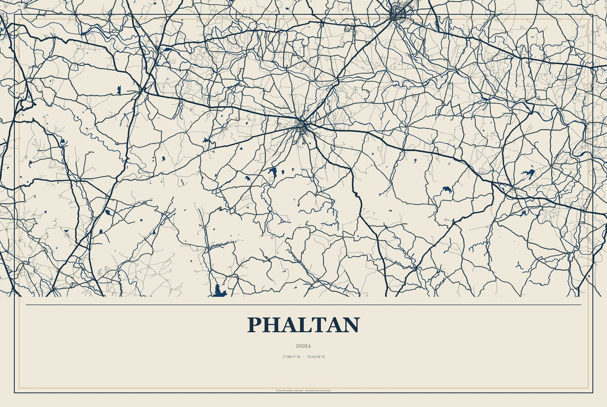 Phaltan, India City Map Aluminum Sign in Coastal Cutout style