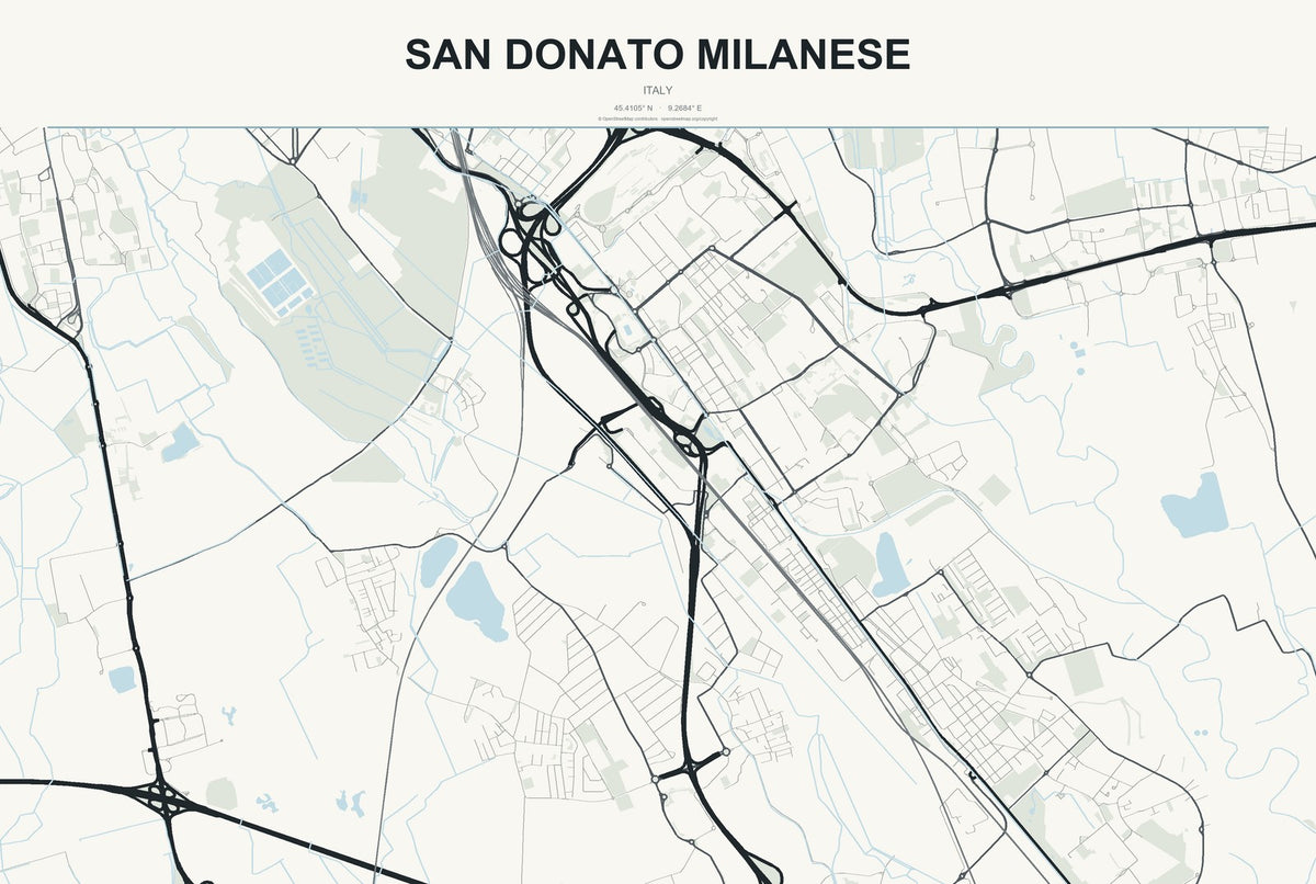 San Donato Milanese, Italy City Map Aluminum Sign in Headline Atlas style