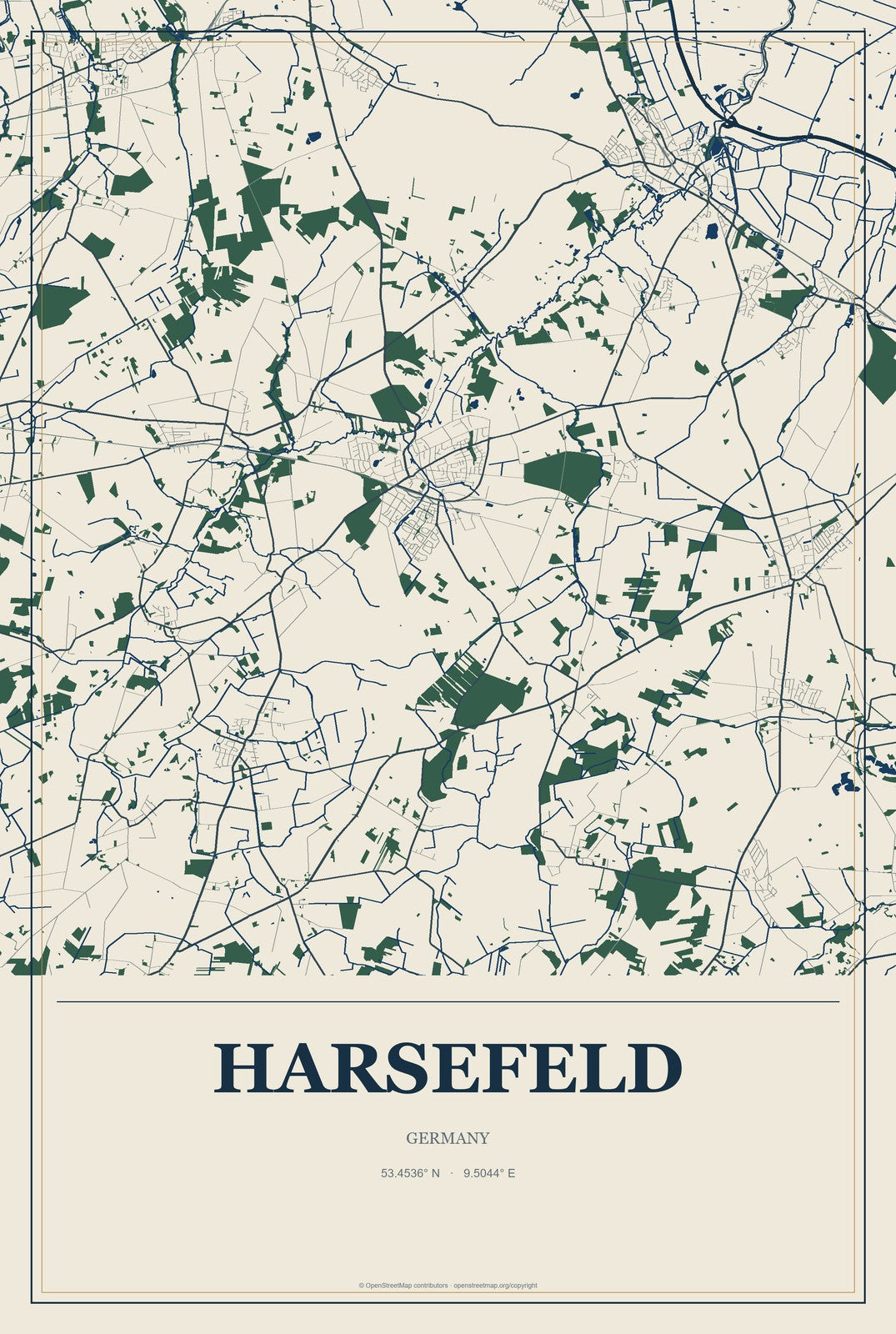 Harsefeld, Germany City Map Aluminum Sign in Coastal Cutout style