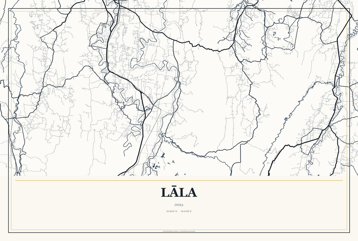 Lāla, India City Map Aluminum Sign in Citrine Modern style
