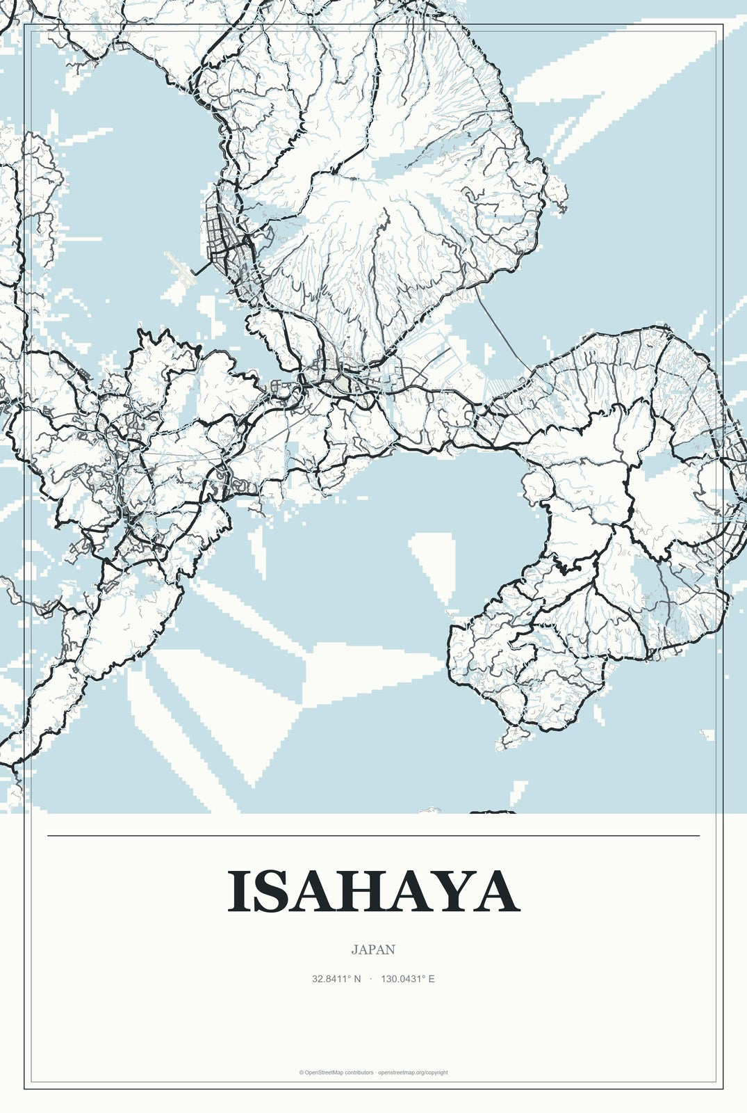 Isahaya, Japan City Map Aluminum Sign in Gallery Air style