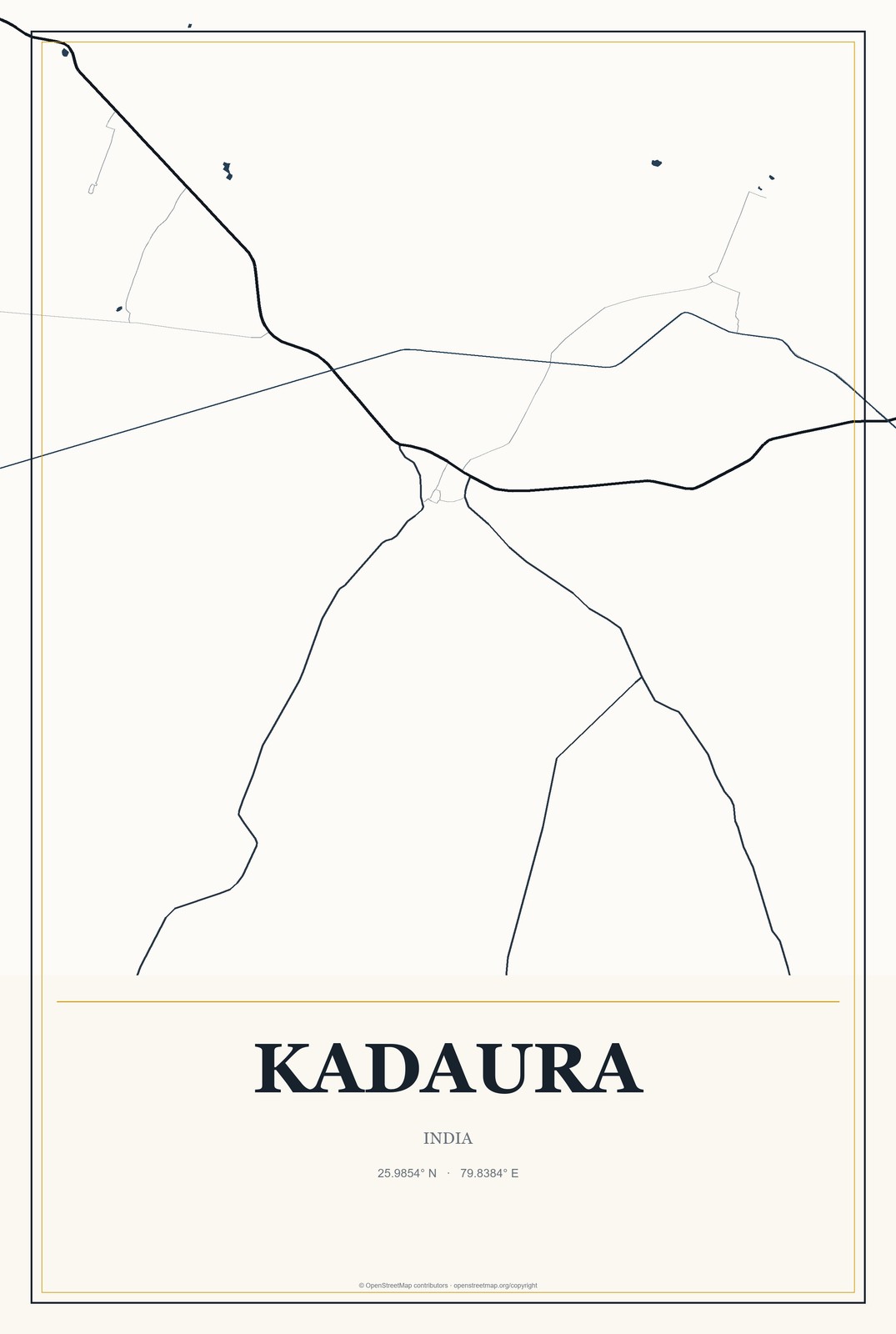 Kadaura, India City Map Aluminum Sign in Citrine Modern style