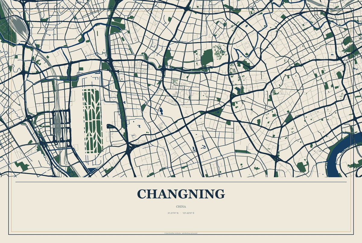 Changning, Shanghai, China City Map Aluminum Sign in Coastal Cutout style