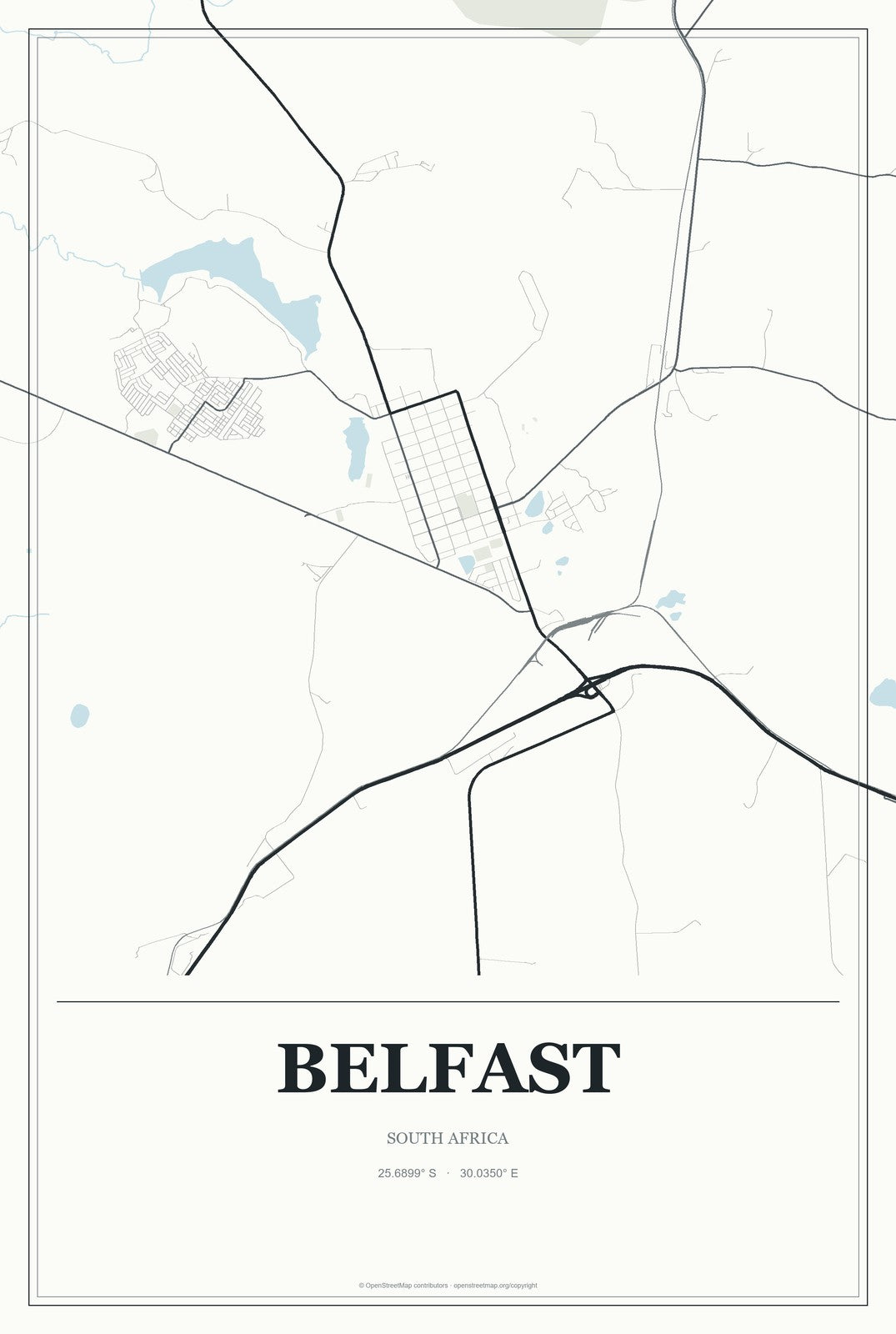 Belfast, South Africa City Map Aluminum Sign in Gallery Air style