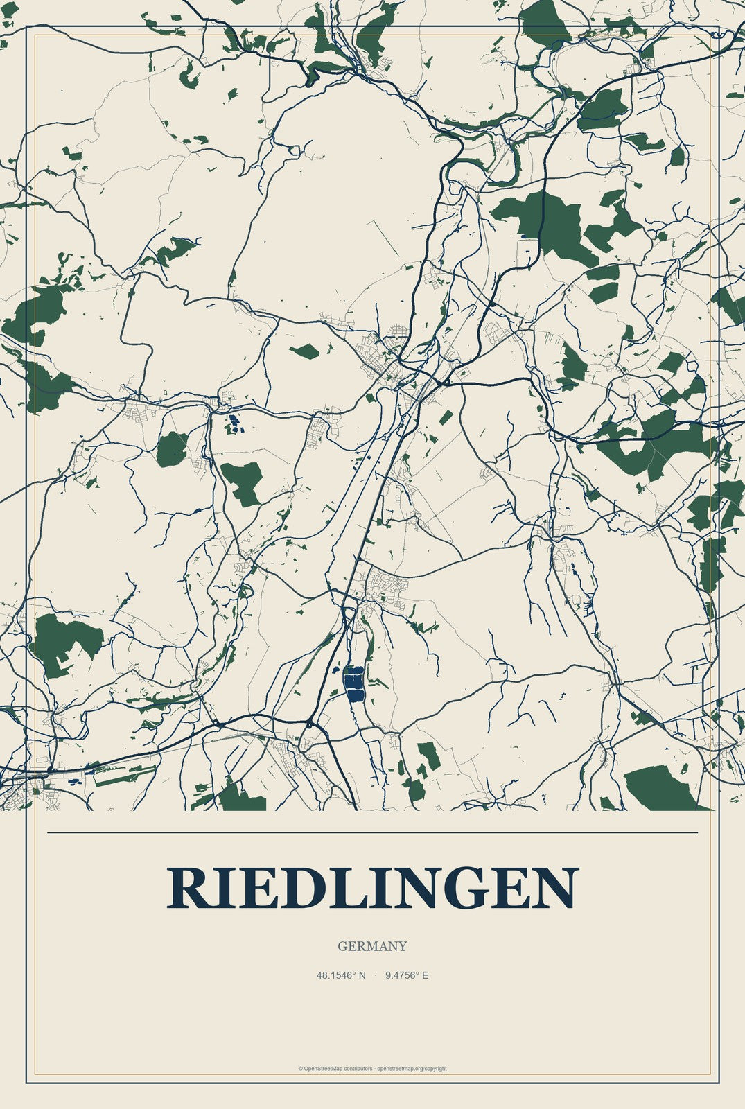 Riedlingen, Germany City Map Aluminum Sign in Coastal Cutout style