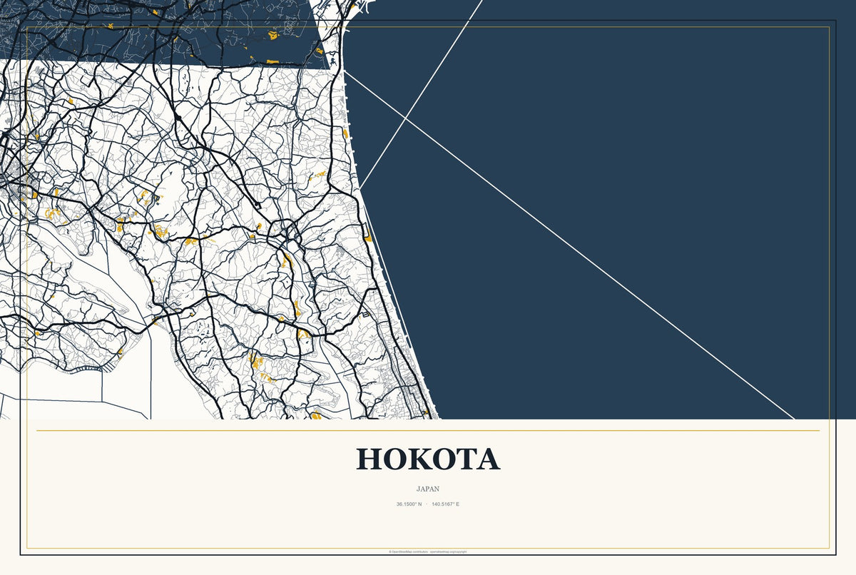Hokota, Japan City Map Aluminum Sign in Citrine Modern style
