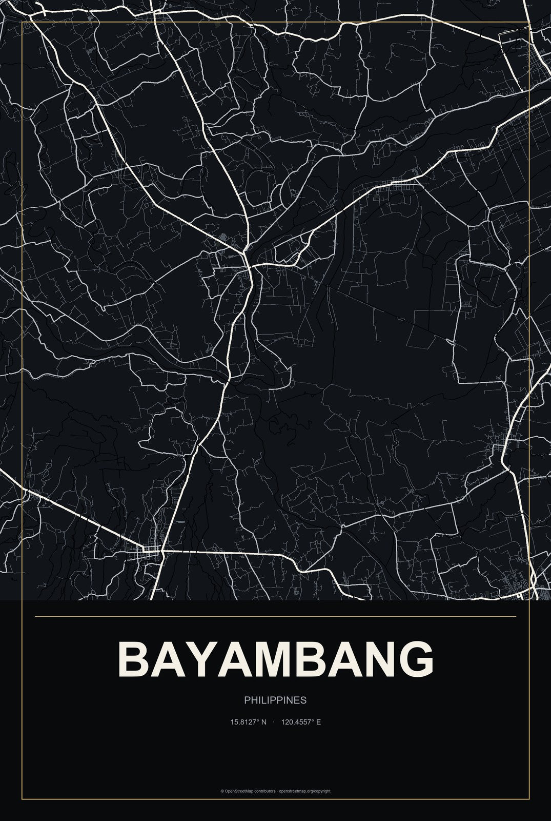 Bayambang, Philippines City Map Aluminum Sign in Metropolitan Noir style
