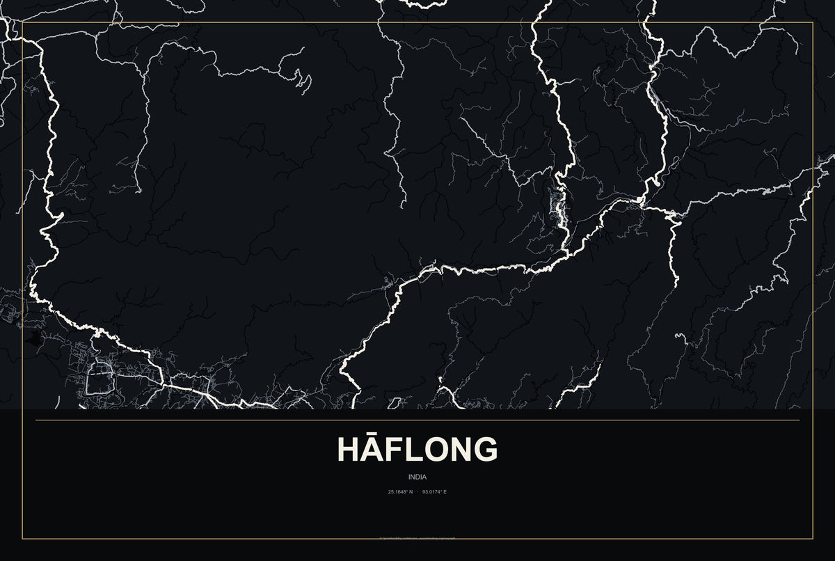 Hāflong, India City Map Aluminum Sign in Metropolitan Noir style