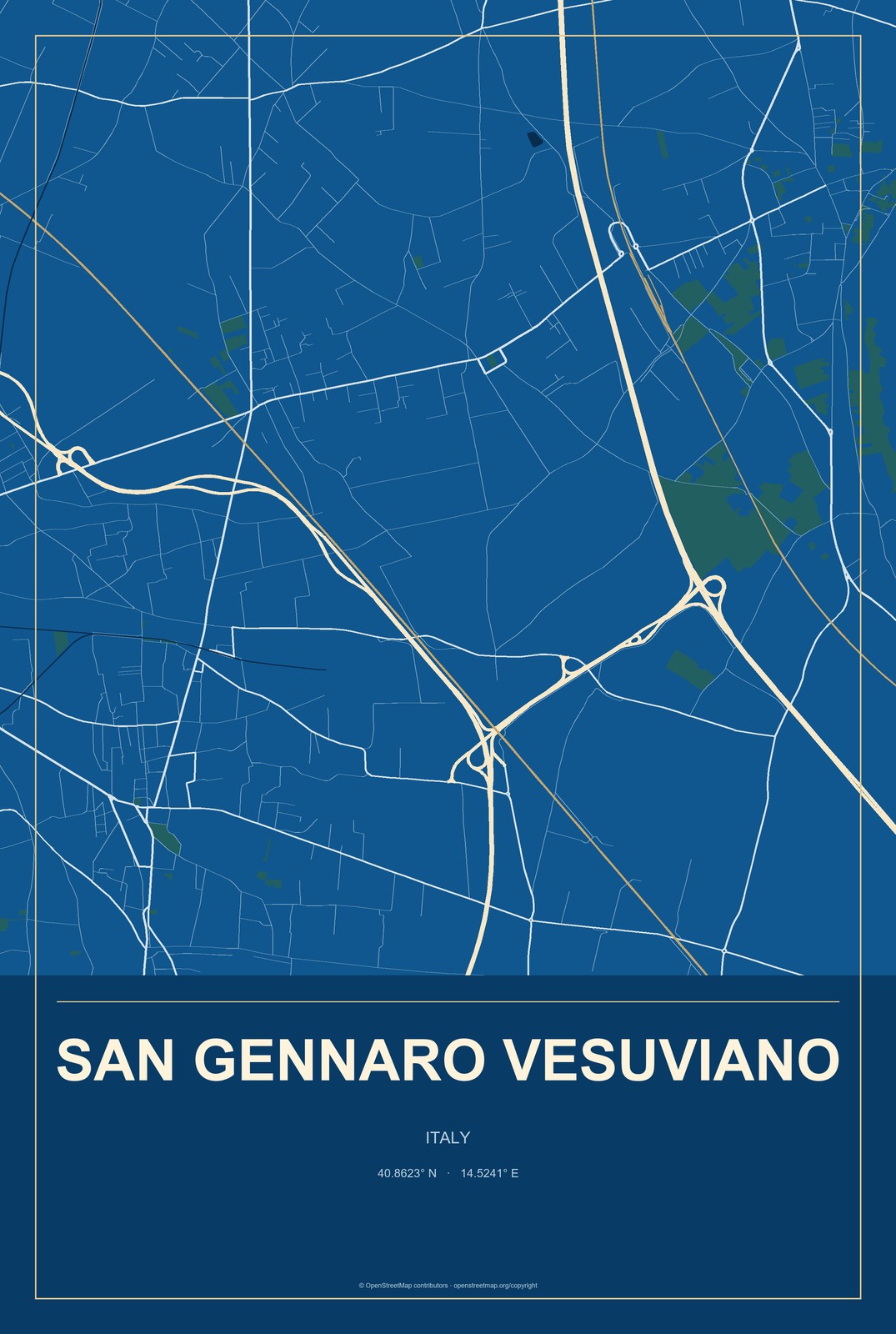 San Gennaro Vesuviano, Italy City Map Aluminum Sign in Harbor Cobalt style