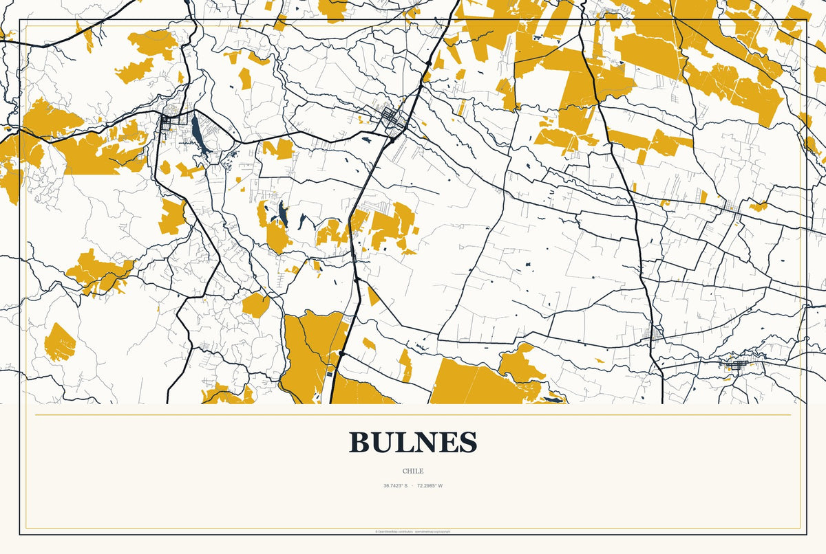 Bulnes, Chile City Map Aluminum Sign in Citrine Modern style