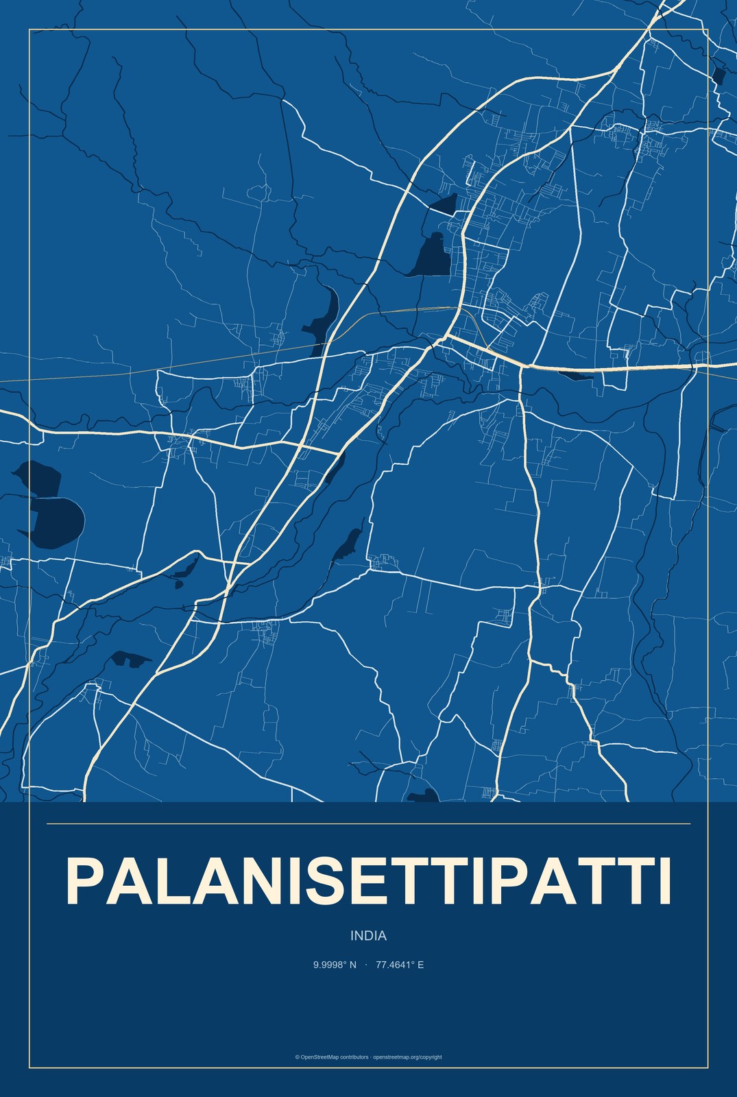 Palanisettipatti, India City Map Aluminum Sign in Harbor Cobalt style