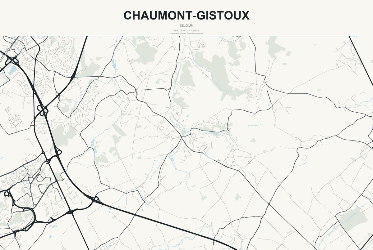 Chaumont-Gistoux, Belgium City Map Aluminum Sign in Headline Atlas style