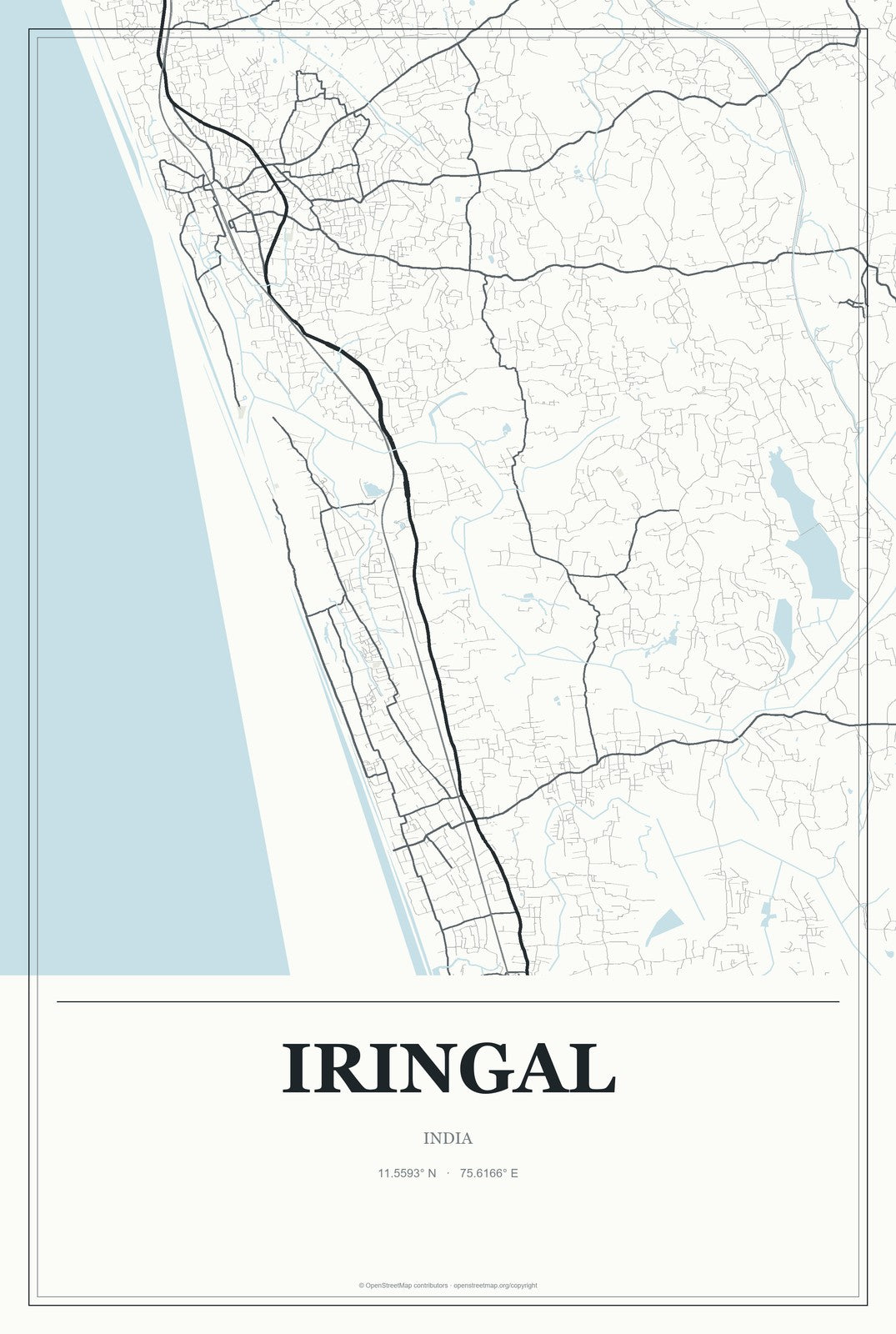 Iringal, India City Map Aluminum Sign in Gallery Air style