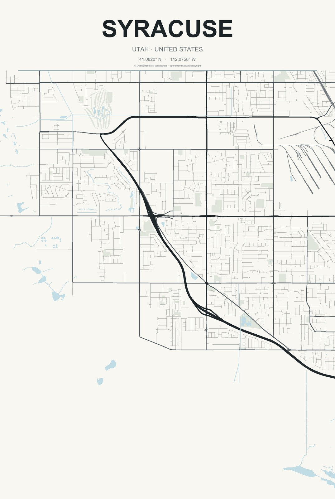 Syracuse, Utah City Map Aluminum Sign in Headline Atlas style