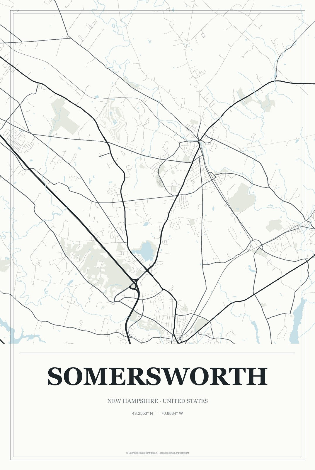Somersworth, New Hampshire City Map Aluminum Sign in Gallery Air style