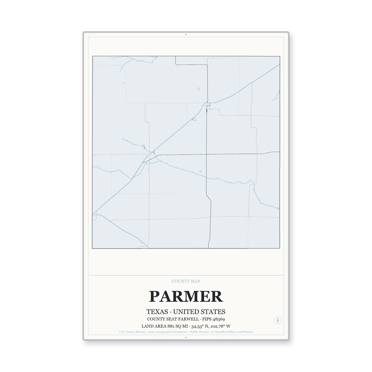 Parmer County, Texas Map Aluminum Sign in Gallery Air style