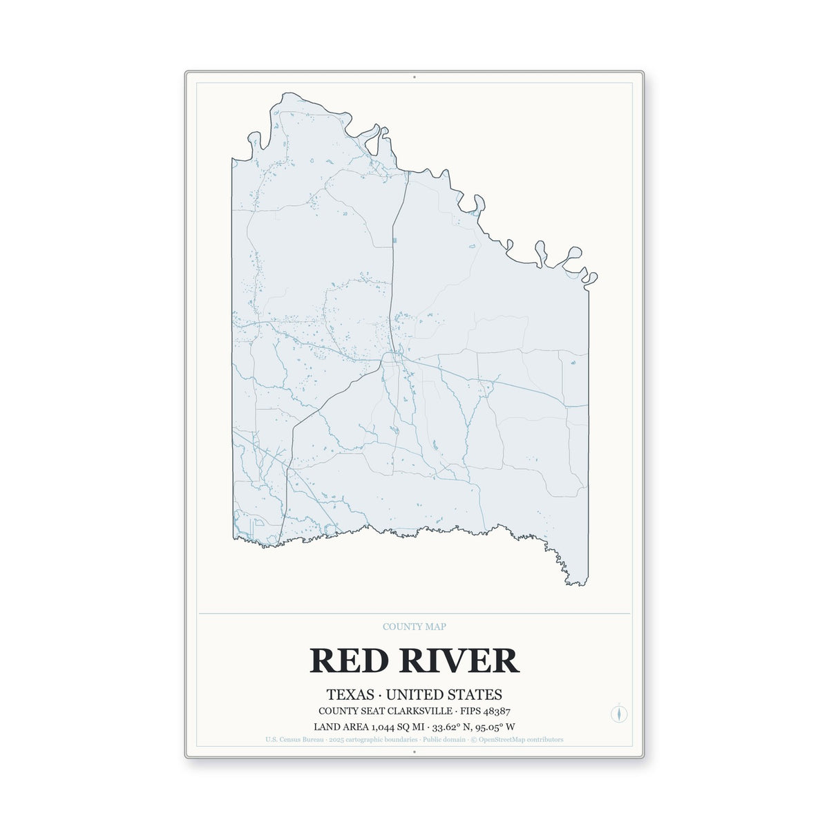 Red River County, Texas Map Aluminum Sign in Gallery Air style