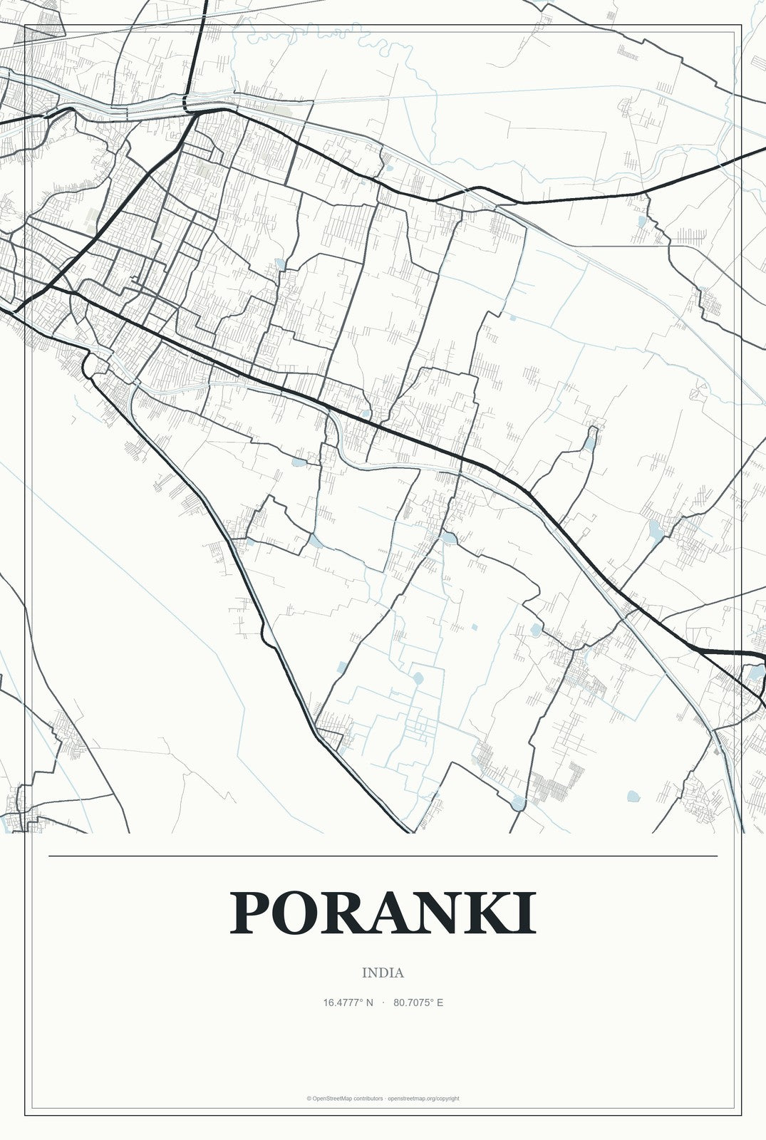 Poranki, India City Map Aluminum Sign in Gallery Air style