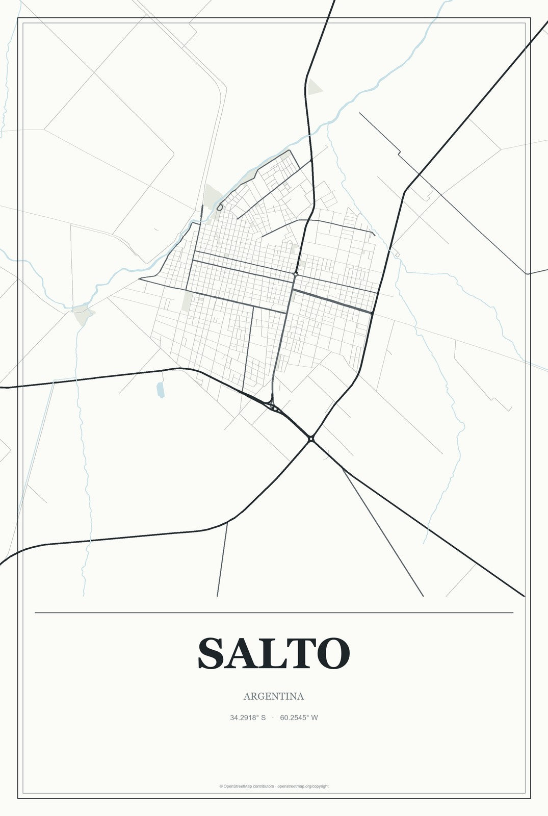 Salto, Argentina City Map Aluminum Sign in Gallery Air style