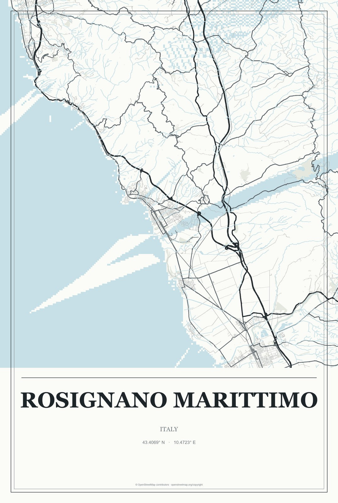 Rosignano Marittimo, Italy City Map Aluminum Sign in Gallery Air style
