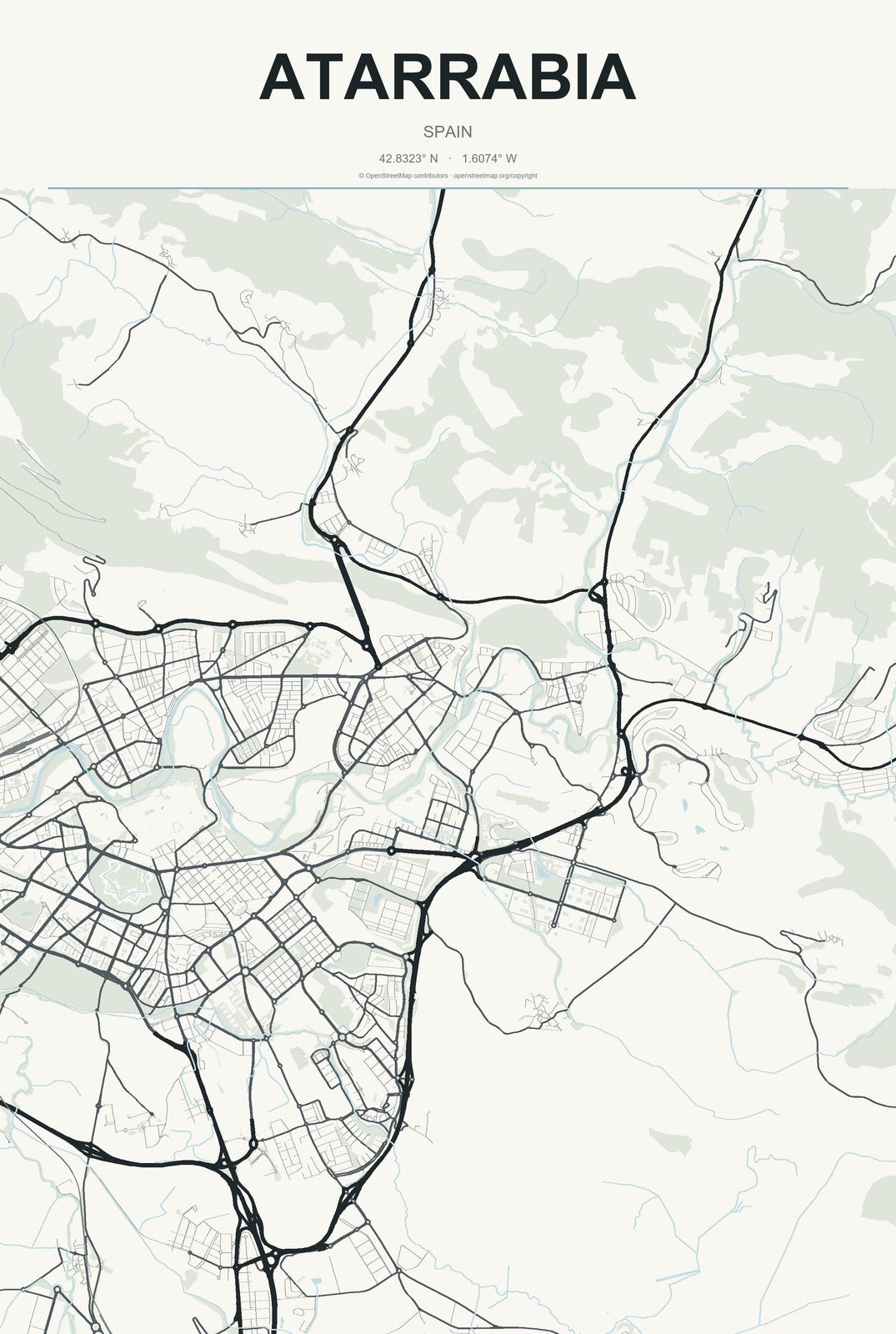 Atarrabia, Spain City Map Aluminum Sign in Headline Atlas style