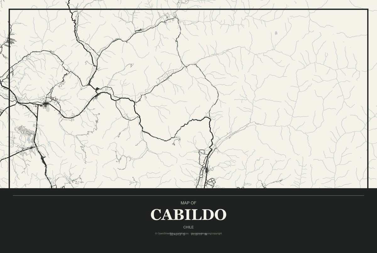 Cabildo, Chile City Map Aluminum Sign in Museum Plaque style