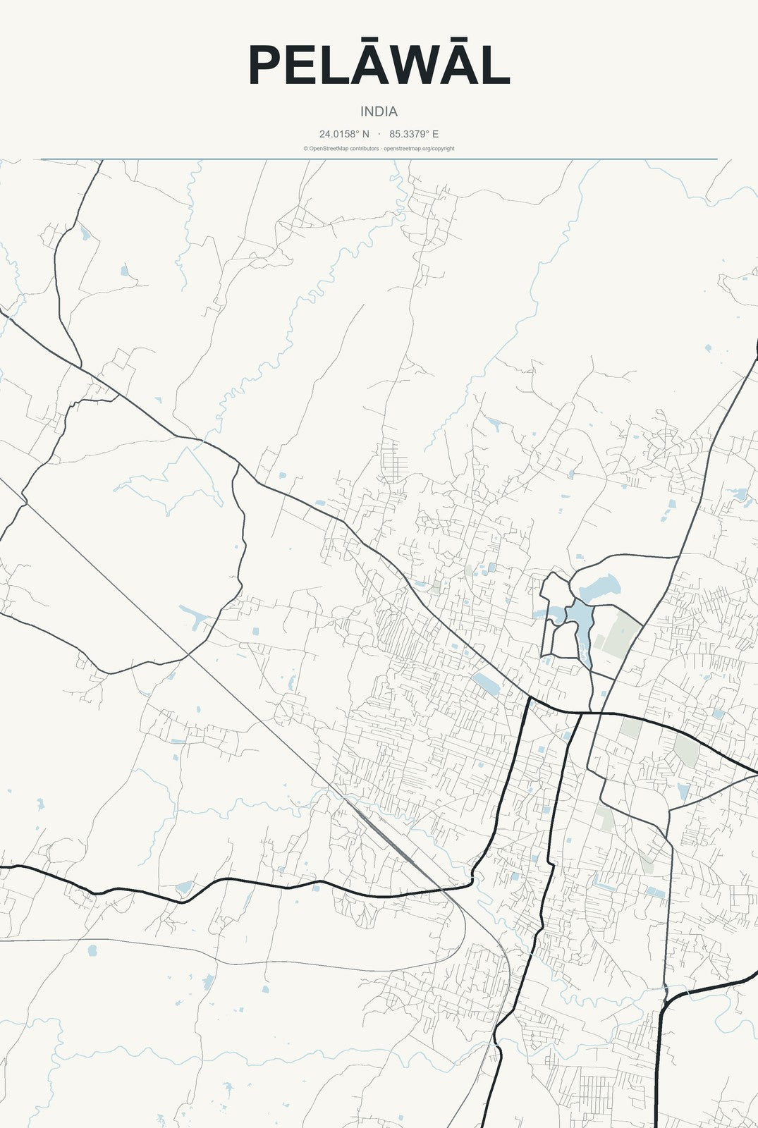 Pelāwāl, India City Map Aluminum Sign in Headline Atlas style