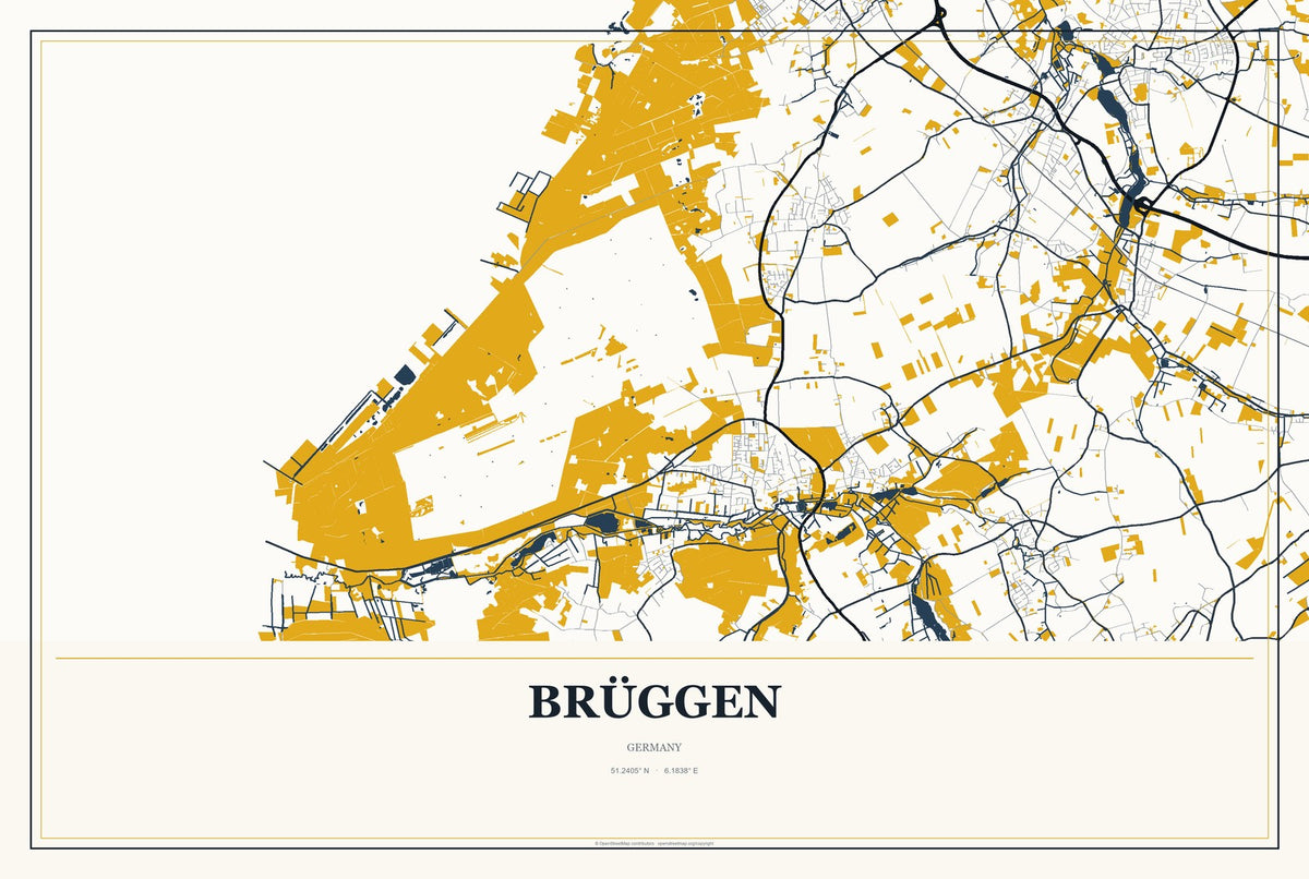 Brüggen, Germany City Map Aluminum Sign in Citrine Modern style