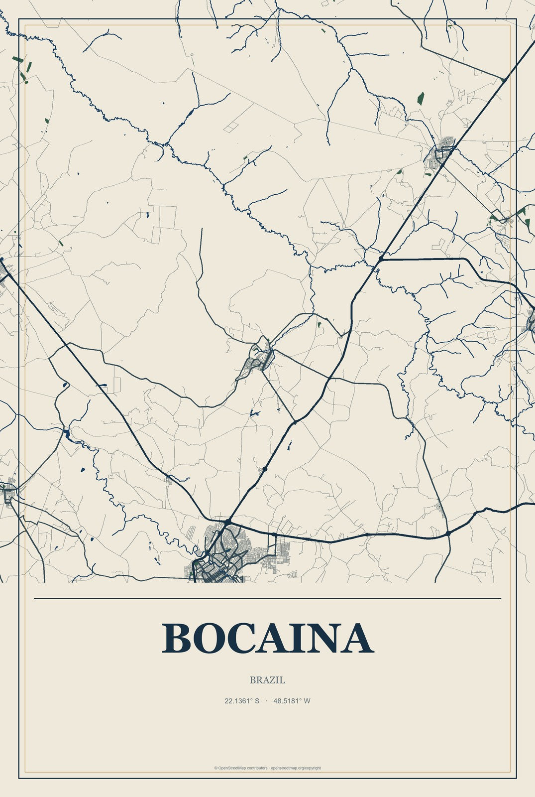 Bocaina, Brazil City Map Aluminum Sign in Coastal Cutout style