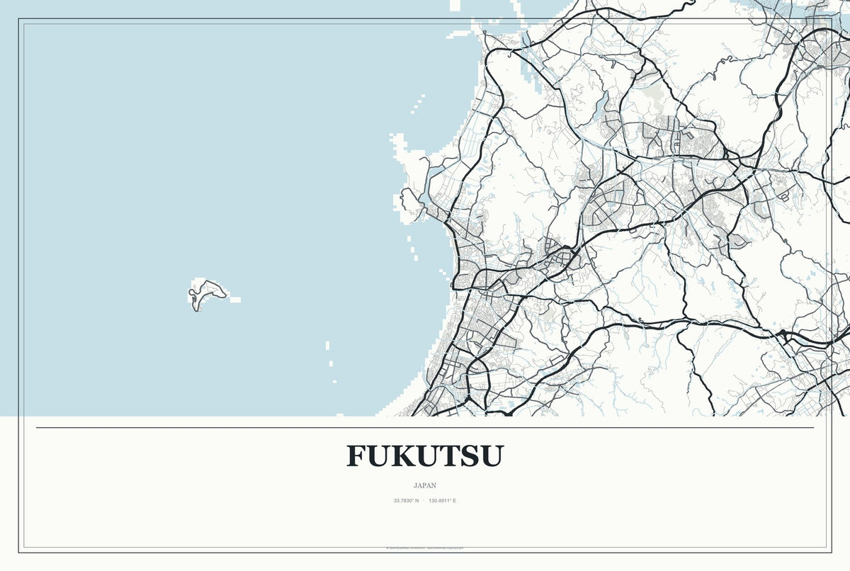 Fukutsu, Japan City Map Aluminum Sign in Gallery Air style