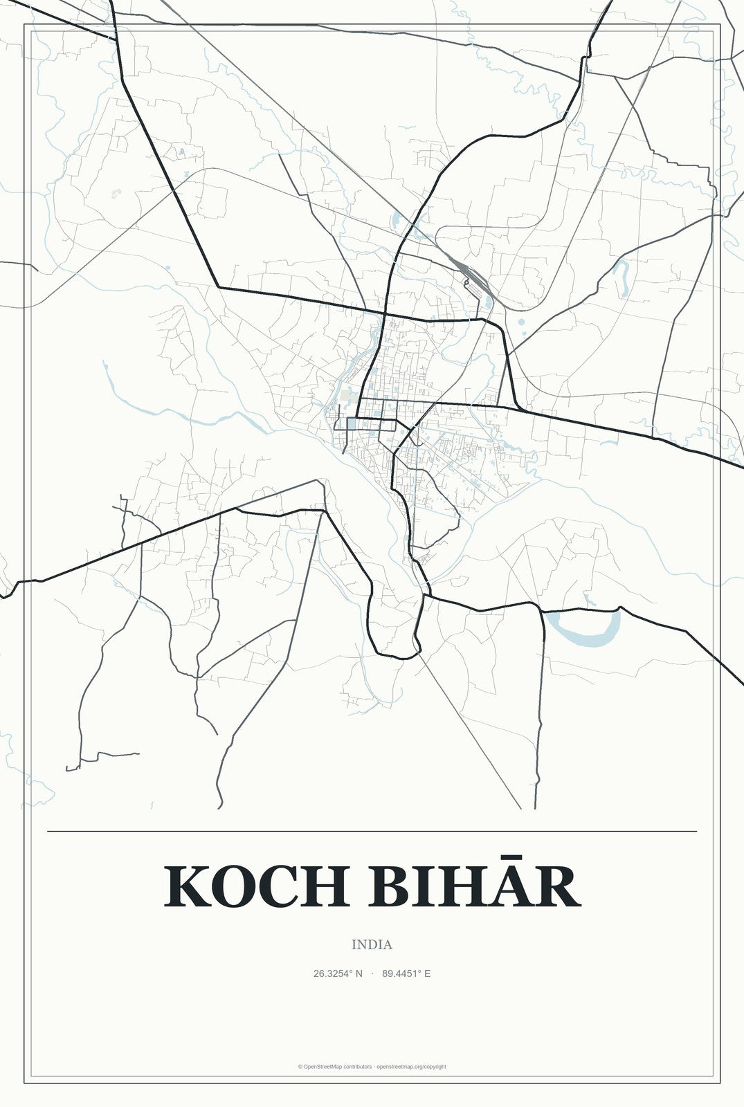 Koch Bihār, India City Map Aluminum Sign in Gallery Air style