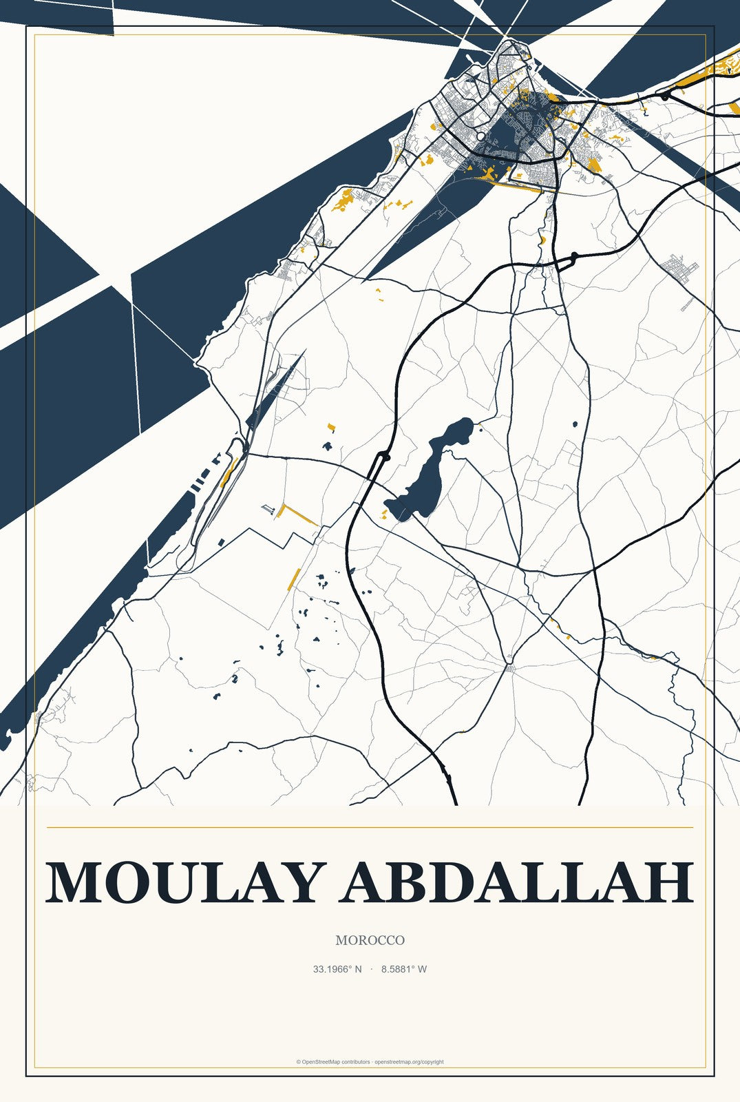 Moulay Abdallah, Morocco City Map Aluminum Sign in Citrine Modern style