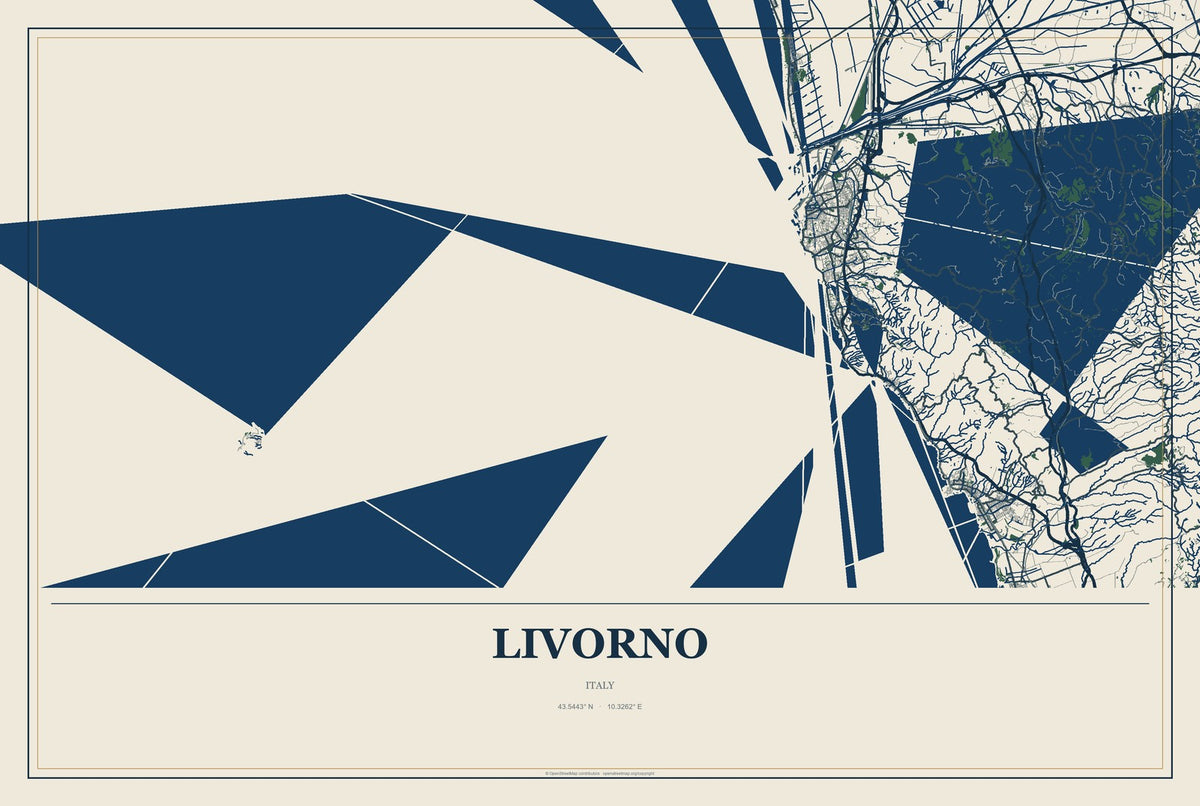 Livorno, Italy City Map Aluminum Sign in Coastal Cutout style