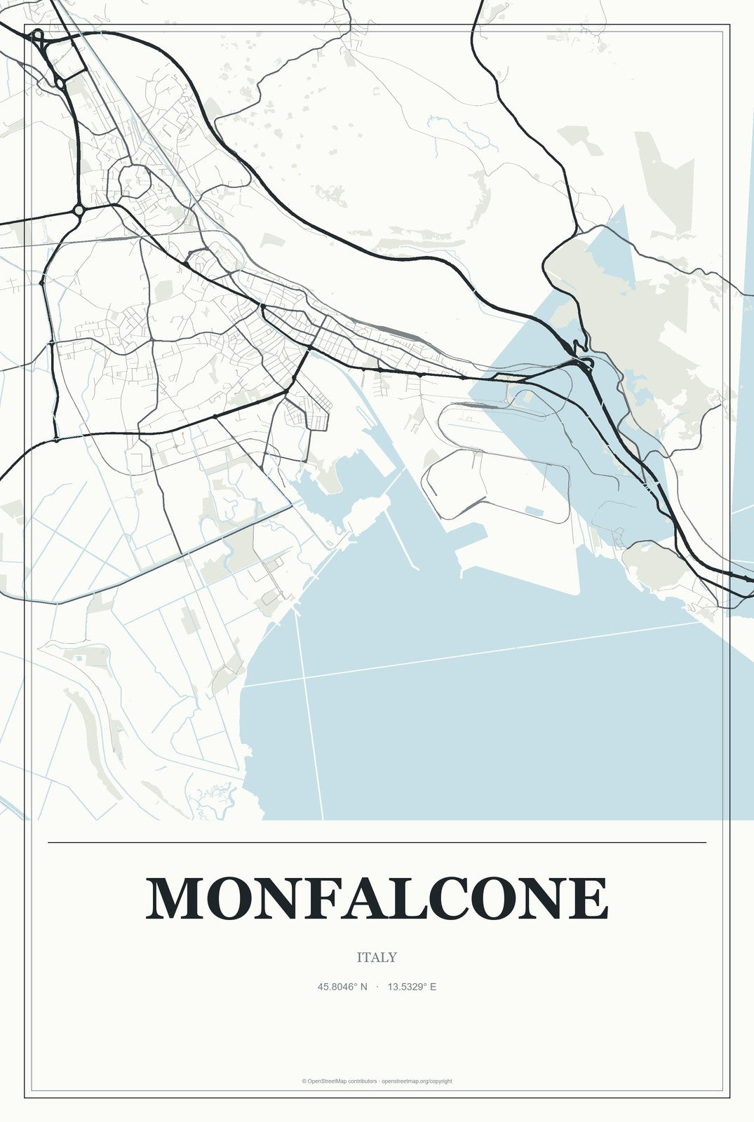 Monfalcone, Italy City Map Aluminum Sign in Gallery Air style