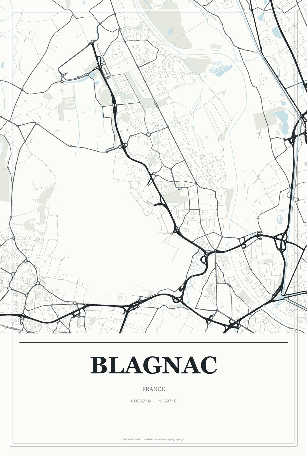 Blagnac, France City Map Aluminum Sign in Gallery Air style