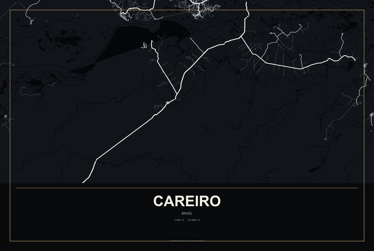 Careiro, Brazil City Map Aluminum Sign in Metropolitan Noir style