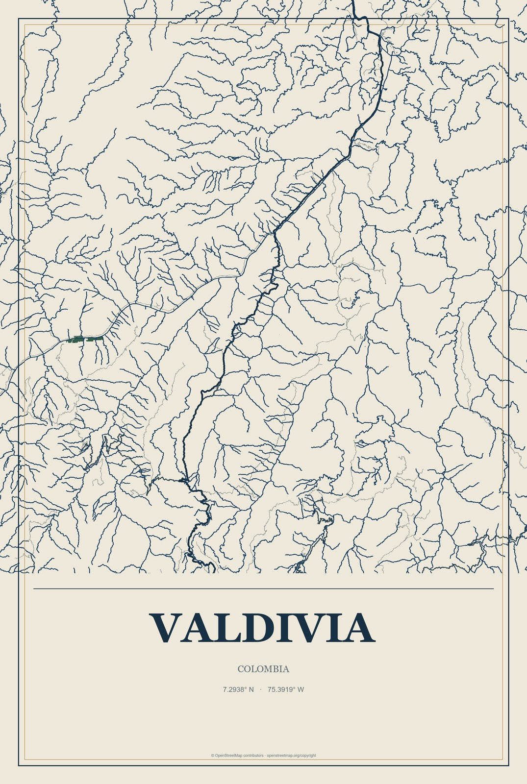 Valdivia, Colombia City Map Aluminum Sign in Coastal Cutout style