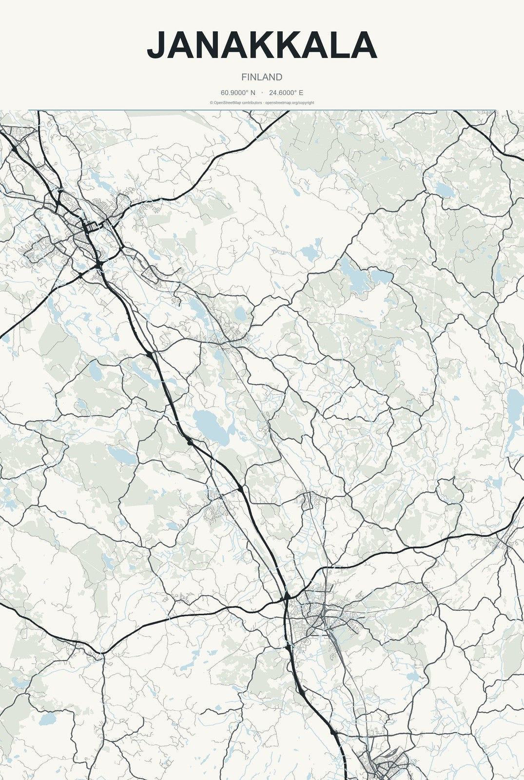 Janakkala, Finland City Map Aluminum Sign in Headline Atlas style
