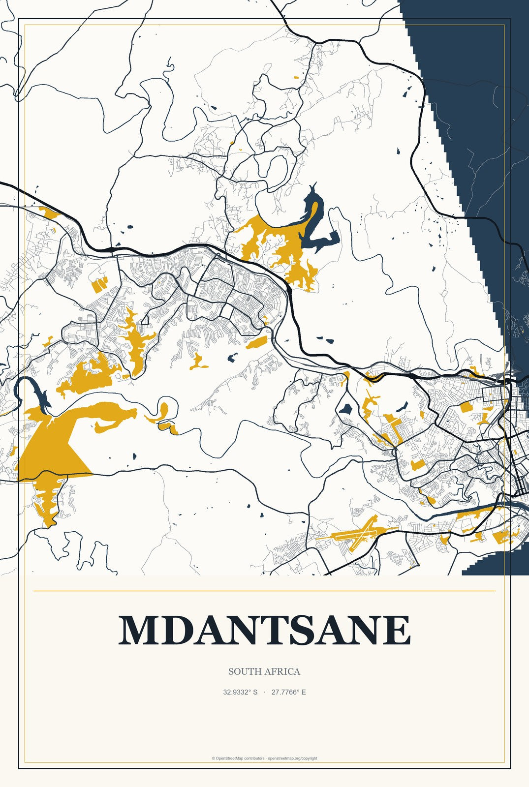 Mdantsane, South Africa City Map Aluminum Sign in Citrine Modern style