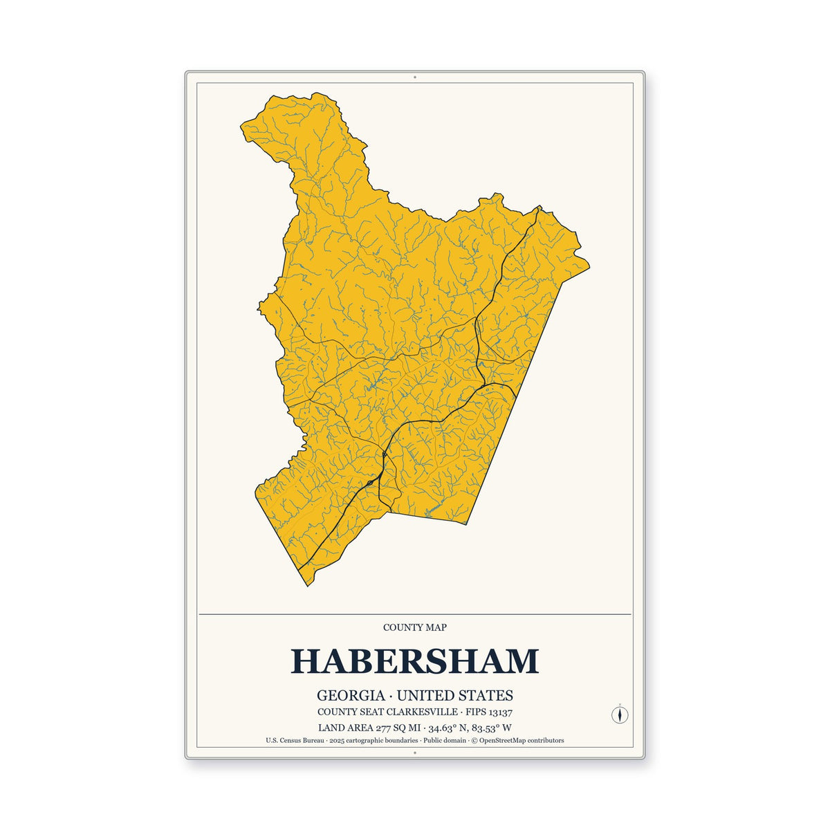 Habersham County, Georgia Map Aluminum Sign in Citrine Modern style