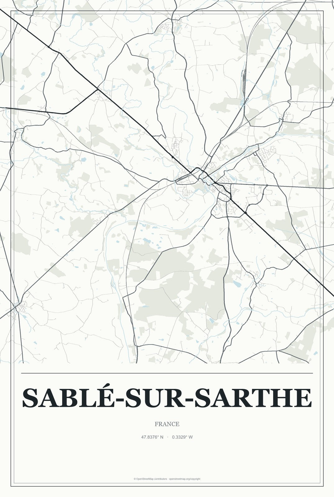 Sablé-sur-Sarthe, France City Map Aluminum Sign in Gallery Air style
