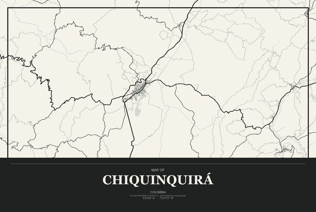 Chiquinquirá, Colombia City Map Aluminum Sign in Museum Plaque style