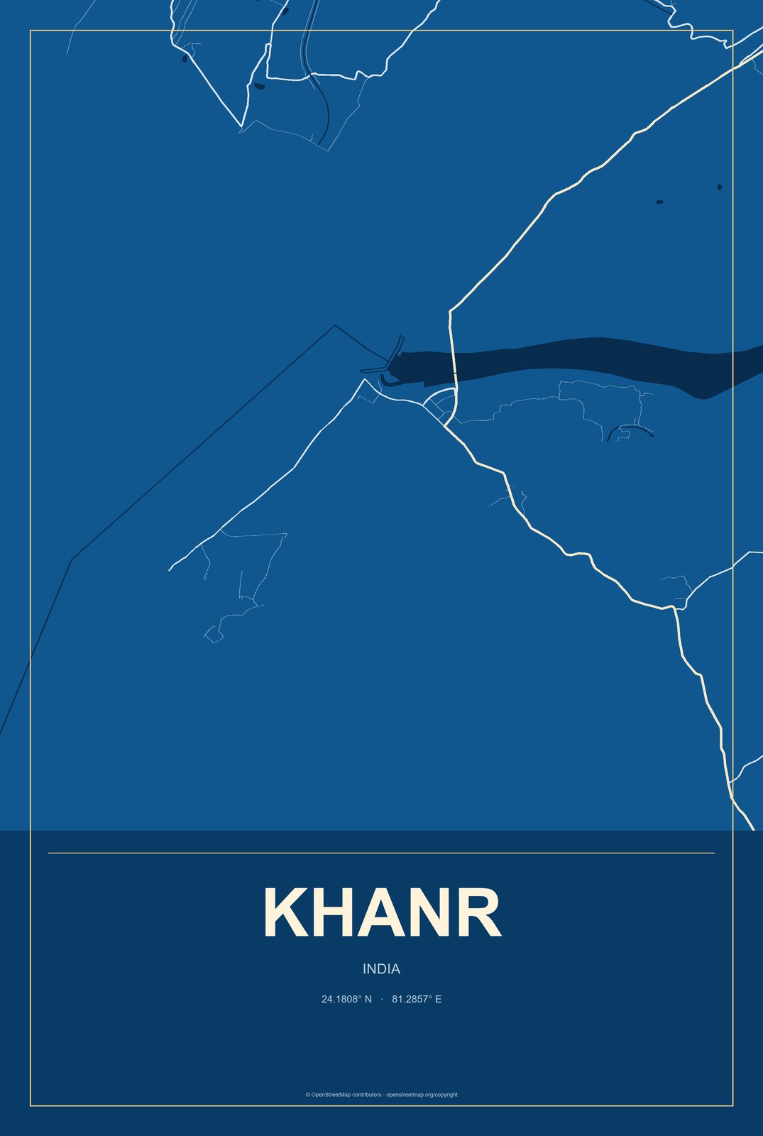 Khanr, India City Map Aluminum Sign in Harbor Cobalt style