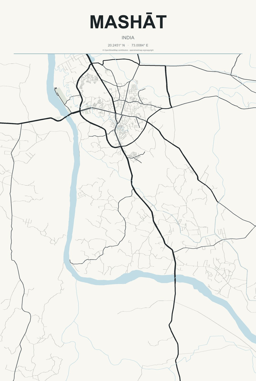 Mashāt, India City Map Aluminum Sign in Headline Atlas style