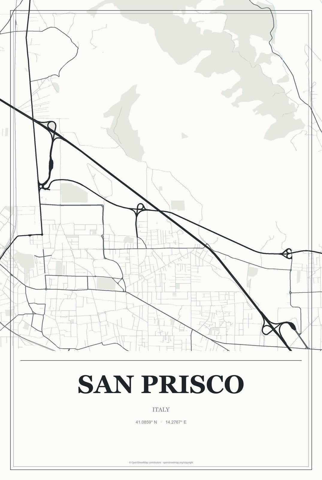 San Prisco, Italy City Map Aluminum Sign in Gallery Air style